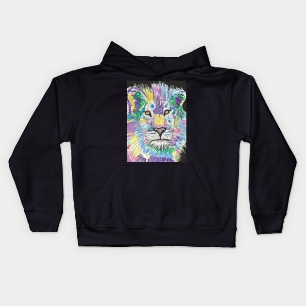 Colorful abstract lion face art Kids Hoodie by SamsArtworks